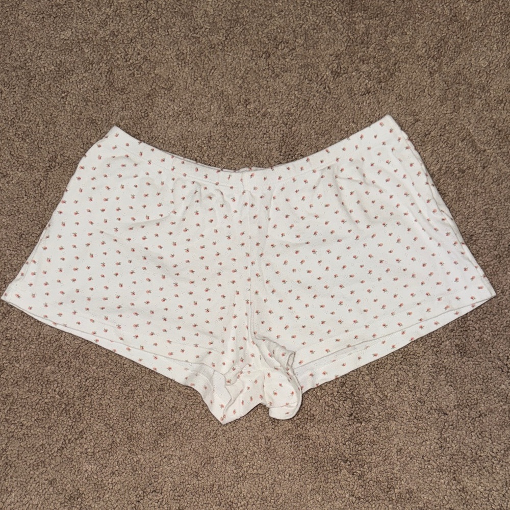 Brandy Melville White Pajama Shorts with Pink Dots